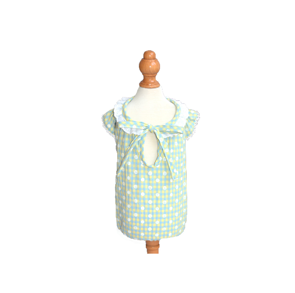 Robe d’Été en Coton Gaufré à Vichy & Dentelle