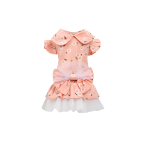 Robe Florale en Tulle avec Col Claudine & Nœud